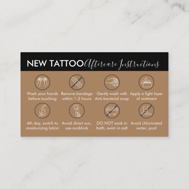 Brown Theme Body Art Aftercare Instruction Tattoo Business Card