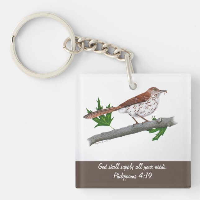 Brown Thrasher Inspirational Keychain (Front)