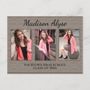 Brown Three Photo Graduation Save Date Postcard