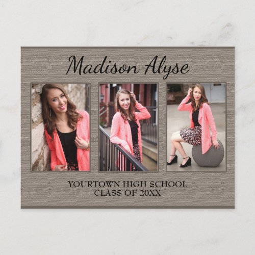 Brown Three Photo Graduation Save Date Postcard