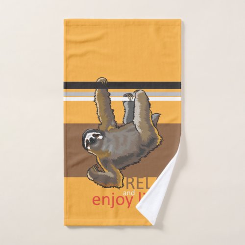 brown three_toed sloth Relax and enjoy life Bath Towel Set