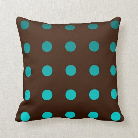 Brown Throw Pillow With Turquoise Dots
