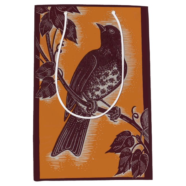 brown thrush with orange medium gift bag (Front)