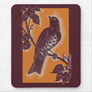 brown thrush with orange mouse pad