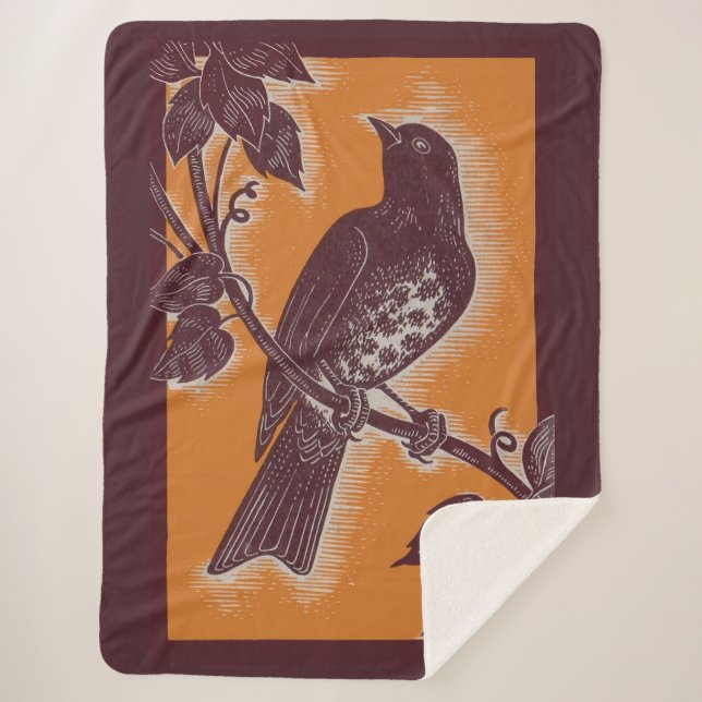 brown thrush with orange sherpa blanket (Front)