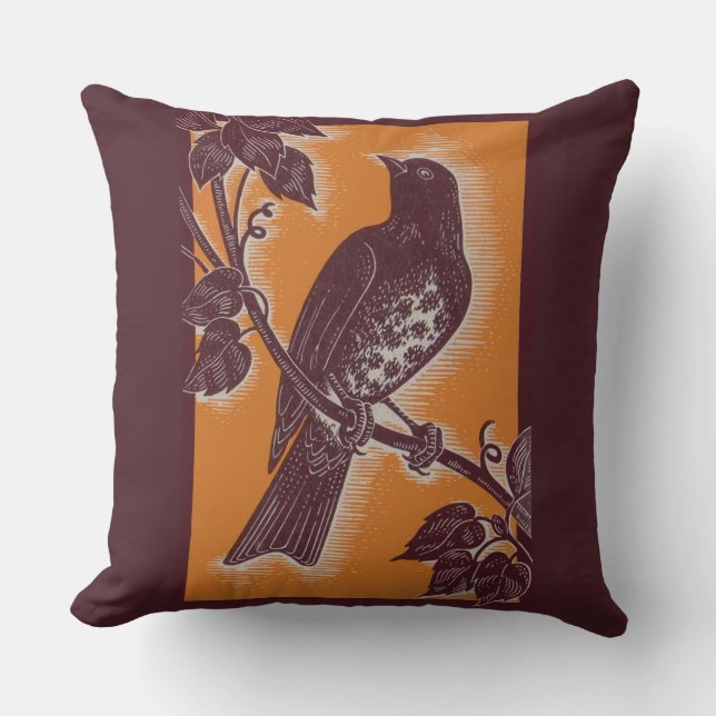 brown thrush with orange throw pillow (Front)