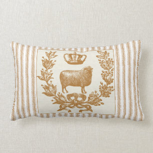Brown Ticking Effect with Sheep and Crown Lumbar Pillow