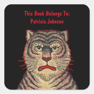 Brown Tiger Stripes Fierce Face Black Bookplate