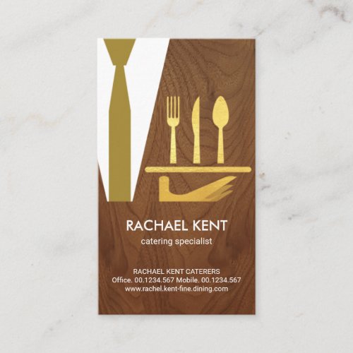 Brown Timber Gold Serving Plate Butler Business Card