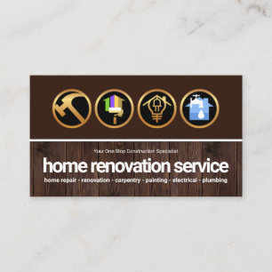 Brown Timber Wood Gold Construction Handyman Tools Business Card
