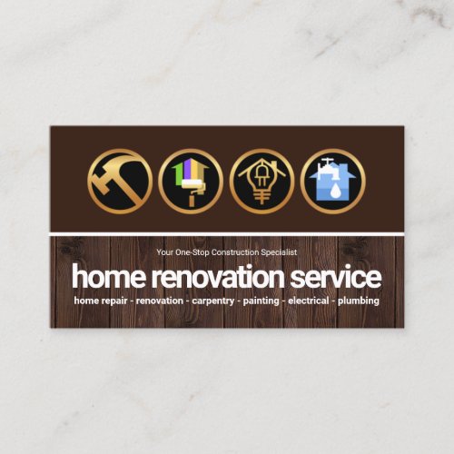 Brown Timber Wood Gold Construction Handyman Tools Business Card