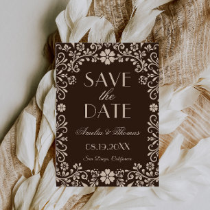 Brown Timeless Floral Wedding Save The Date