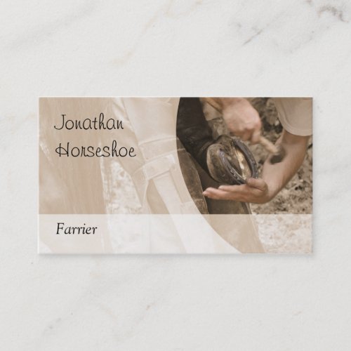 Brown tinted photo of a farrier working business card