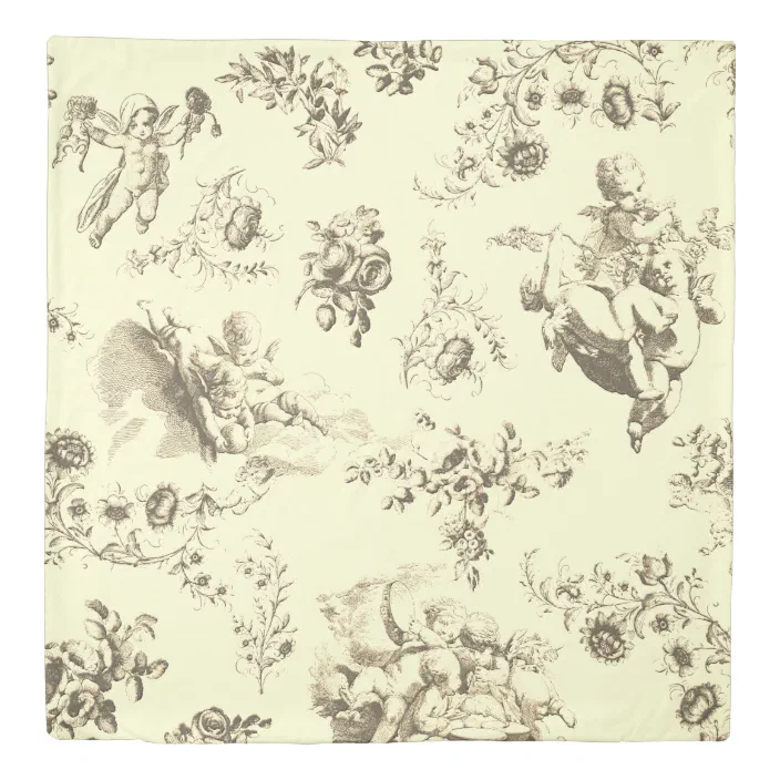 Brown Toile French Country Cherub, Brown Toile Duvet Cover