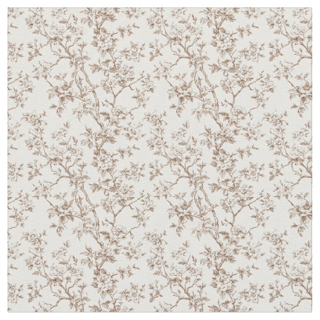 Brown Toile with Blossoms and Branches Fabric (Close Up)