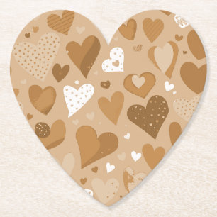 Brown-toned hearts pattern. paper coaster