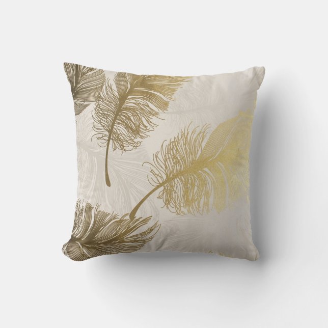 Brown Tones and Gold Feather Design Throw Pillow (Front)