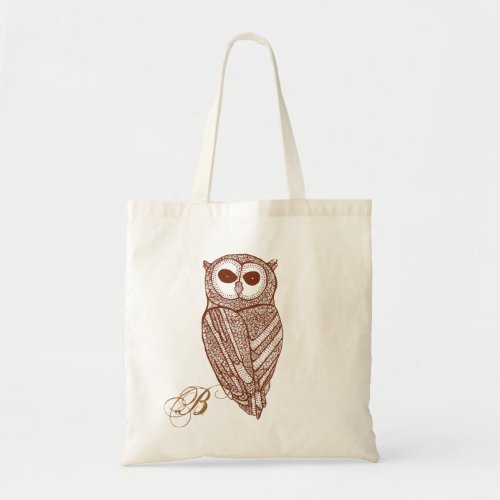 Brown Tones Line Drawing Owl Tote Bag