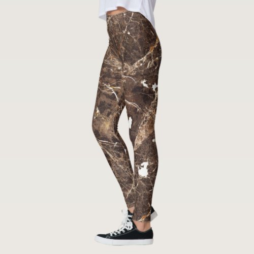 Brown Tones Marble And White Leggings