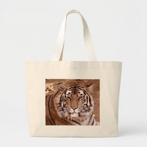 Brown Tones Tiger Face Large Tote Bag