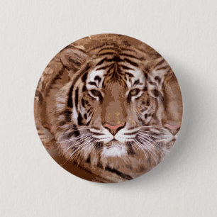 Brown Tones Tiger Face Pinback Button