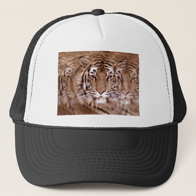 Brown Tones Tiger Face Trucker Hat (Front)