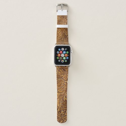 Brown Tooled Faux Leather  Apple Watch Band