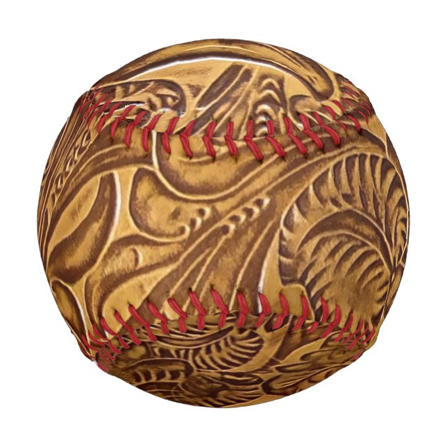 Brown Tooled Faux Leather Baseball (Back)