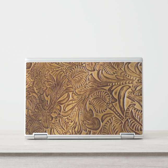 Brown Tooled Faux Leather HP Laptop Skin (Front)