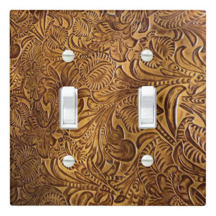 Brown Tooled Faux Leather Light Switch Cover