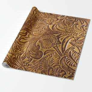 Brown Tooled Faux Leather Wrapping Paper