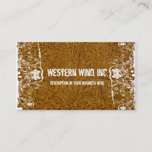 Brown Tooled Leather and Lace Business Card