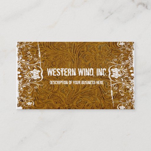 Customizable Brown Tooled Leather and Lace Business Card