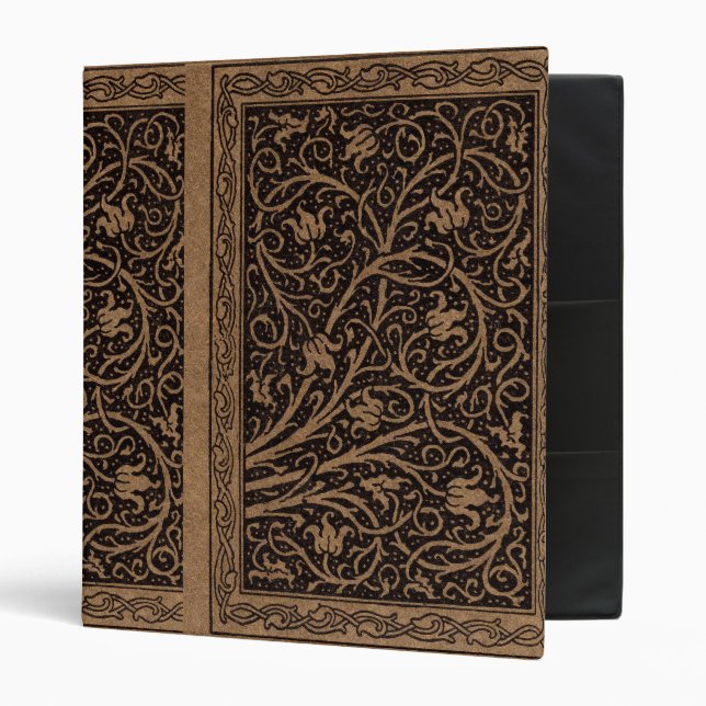 Brown Tooled Leather Art Nouveau Floral 3 Ring Binder (Front/Inside)