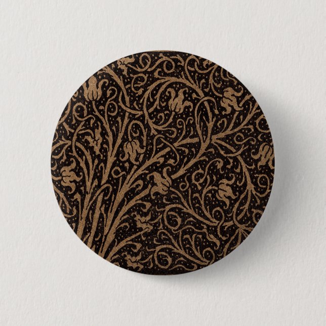 Brown Tooled Leather Art Nouveau Floral Button (Front)