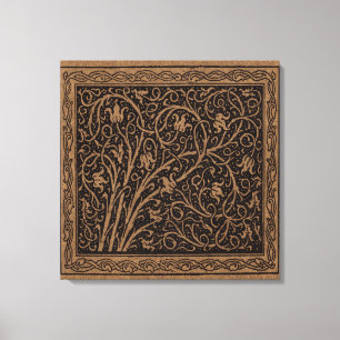 Brown Tooled Leather Art Nouveau Floral Canvas Print