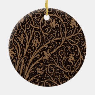 Brown Tooled Leather Art Nouveau Floral Ceramic Ornament