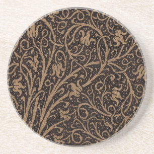 Brown Tooled Leather Art Nouveau Floral Coaster