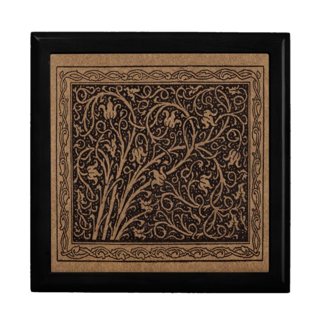 Brown Tooled Leather Art Nouveau Floral Gift Box (Front)