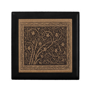 Brown Tooled Leather Art Nouveau Floral Gift Box