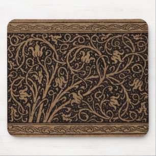Brown Tooled Leather Art Nouveau Floral Mouse Pad