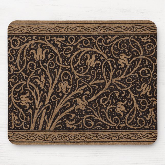 Brown Tooled Leather Art Nouveau Floral Mouse Pad (Front)