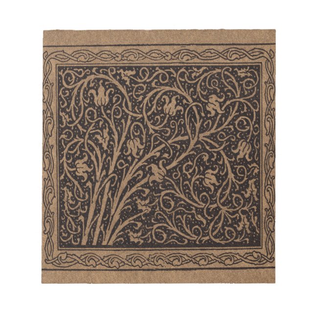 Brown Tooled Leather Art Nouveau Floral Notepad (Front)