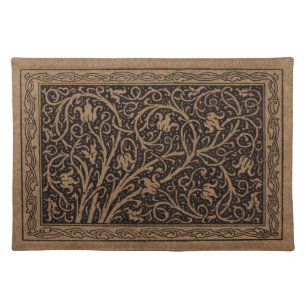Brown Tooled Leather Art Nouveau Floral Placemat