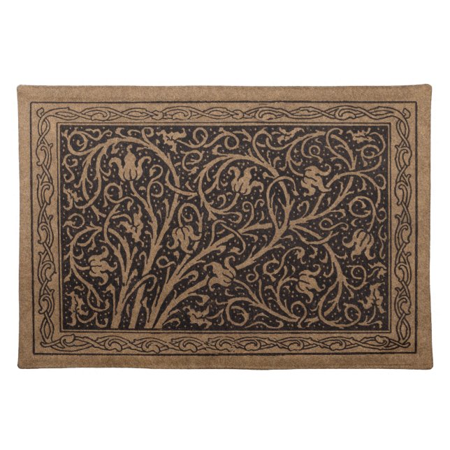 Brown Tooled Leather Art Nouveau Floral Placemat (Front)