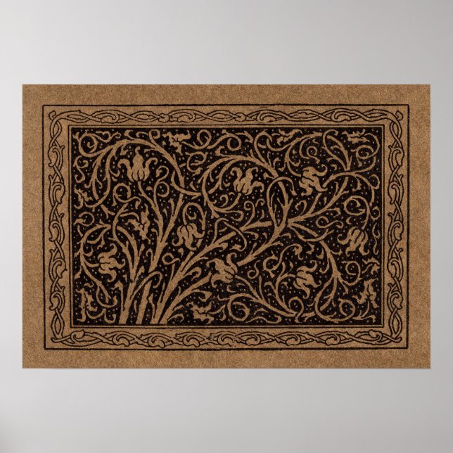 Brown Tooled Leather Art Nouveau Floral Poster (Front)