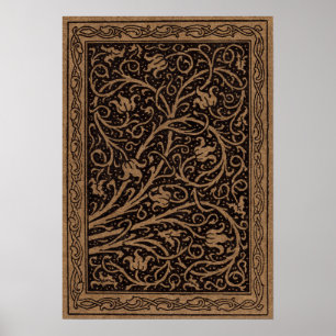 Brown Tooled Leather Art Nouveau Floral Poster