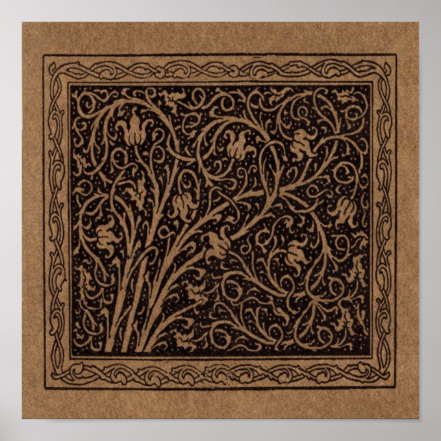 Brown Tooled Leather Art Nouveau Floral Poster (Front)