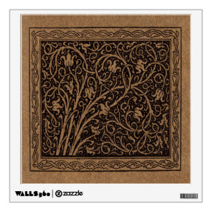 Brown Tooled Leather Art Nouveau Floral Wall Sticker