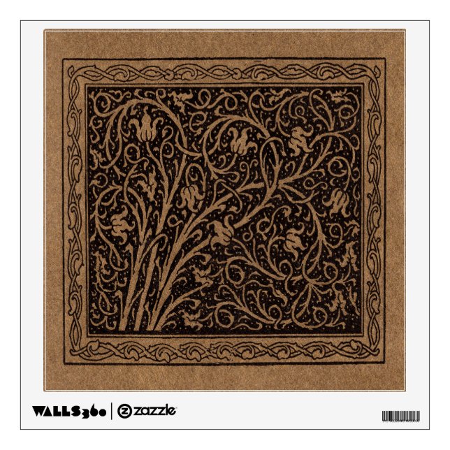 Brown Tooled Leather Art Nouveau Floral Wall Sticker (Front)